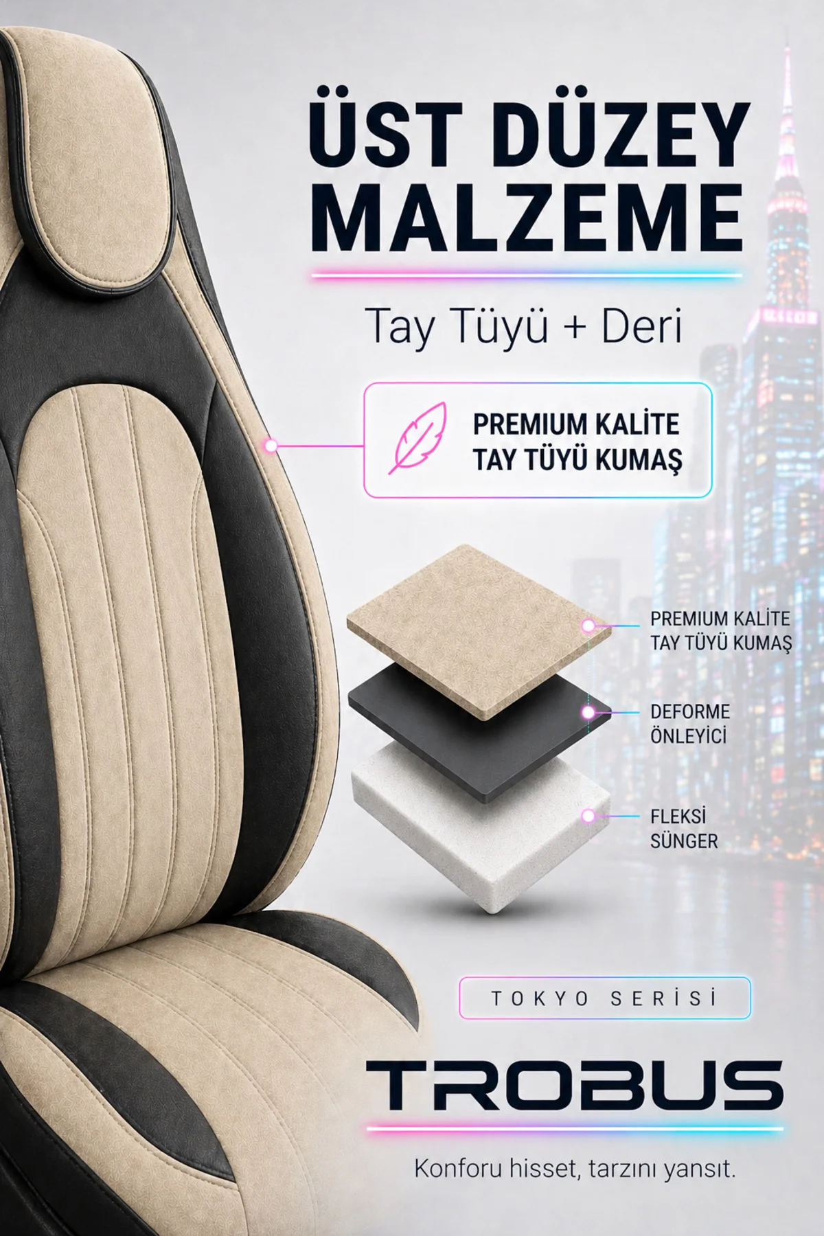 Alfa Romeo Giulietta 2010-2020 Bel Destekli Tay Tüyü Koltuk Kılıfı Tokyo Serisi Bej Siyah Fiyatı, Yorumları ve Özellikleri