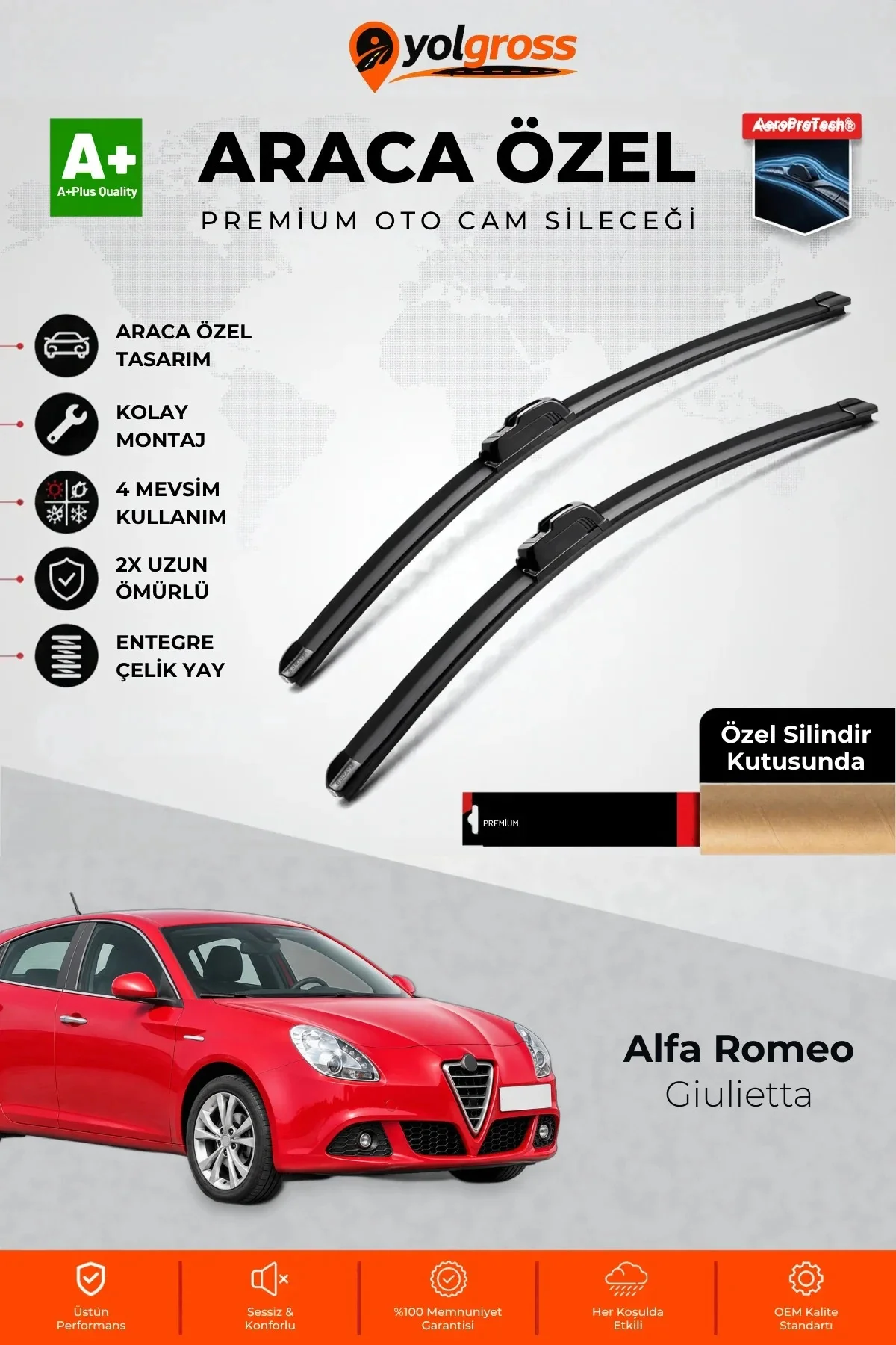Alfa Romeo Giulietta Ön Cam Silecek Seti 2010-2020 Premium Araca Özel 60-45 Cm A+ Kalite