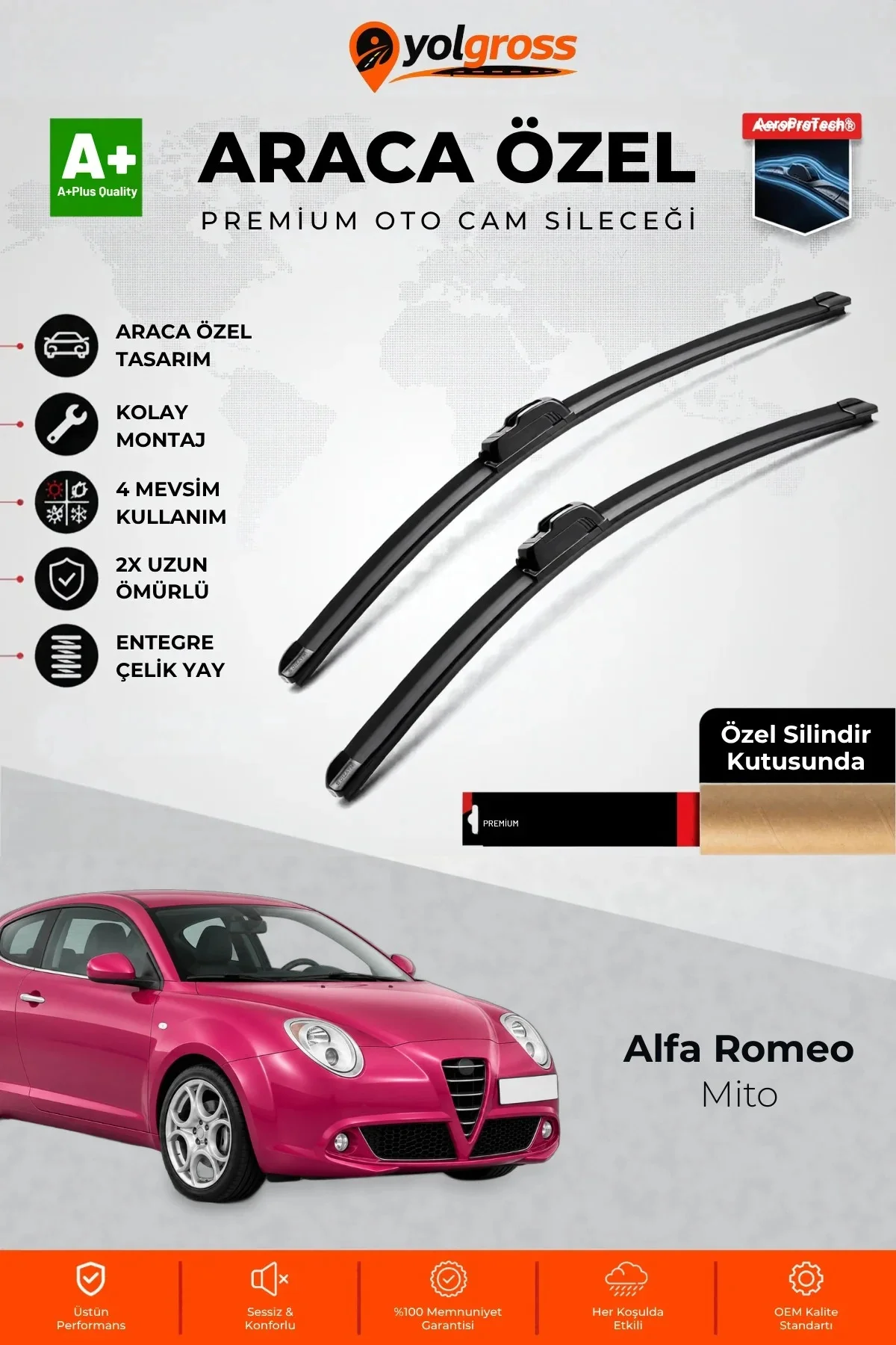 Alfa Romeo Mito Ön Cam Silecek Seti 2008-2018 Premium Araca Özel 60-40 Cm A+ Kalite