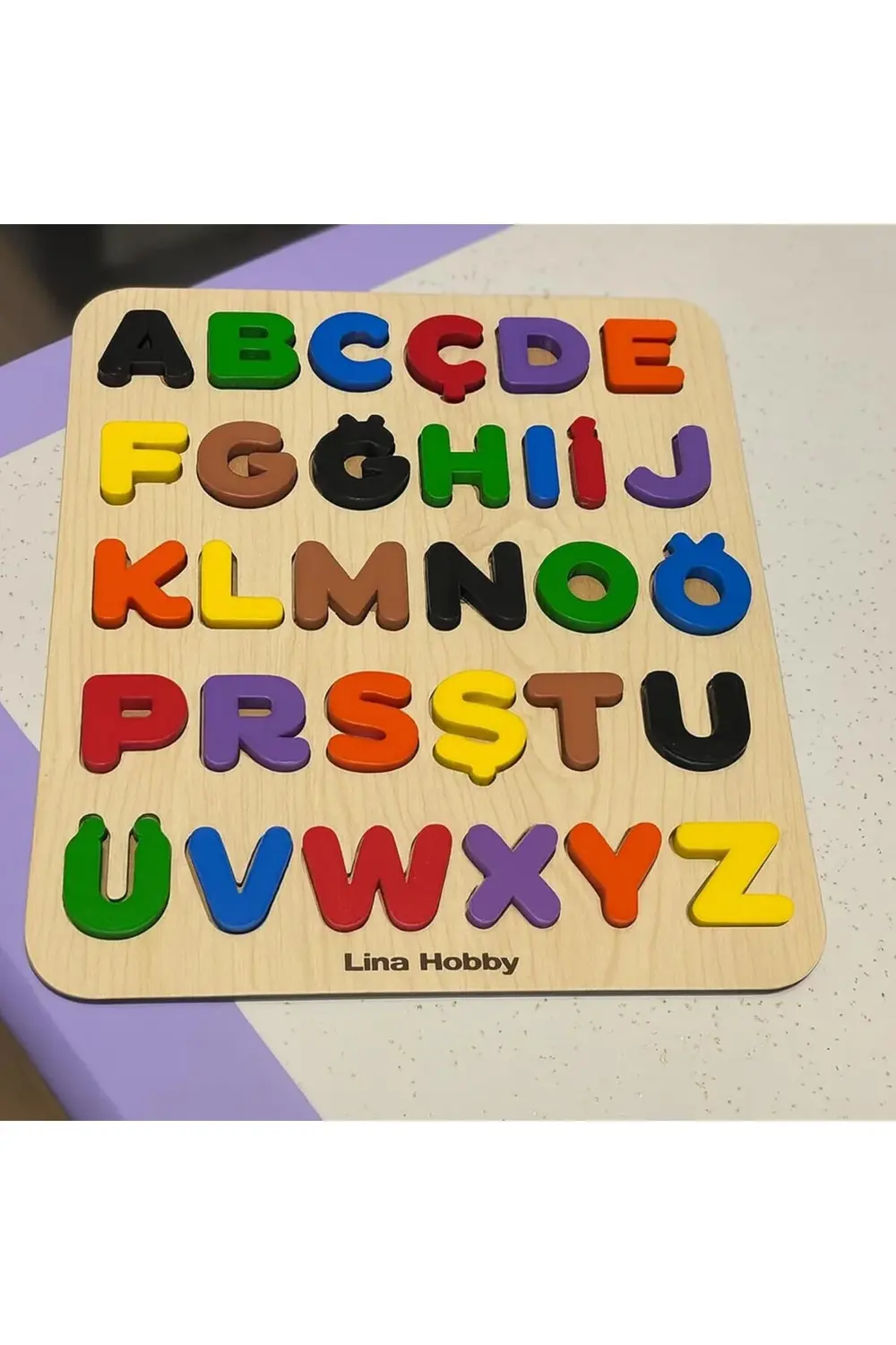 Alfabe Harf Puzzle - Ahşap Tabanlı ve PLA Harflerden Eğitici Oyun