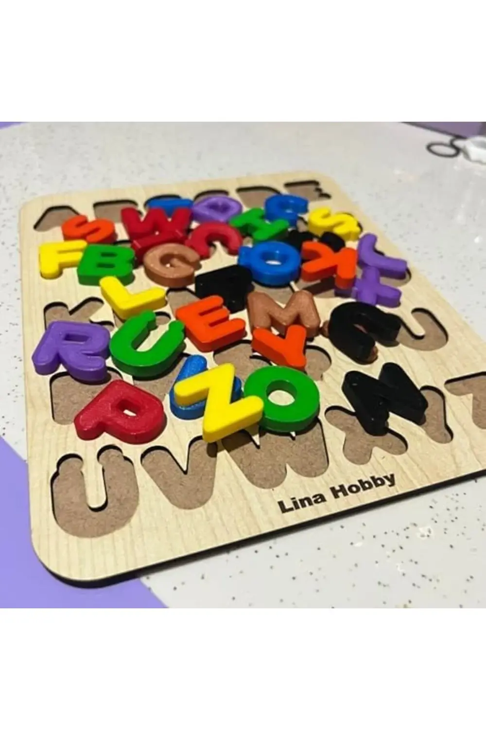 Alfabe Harf Puzzle - Ahşap Tabanlı ve PLA Harflerden Eğitici Oyun