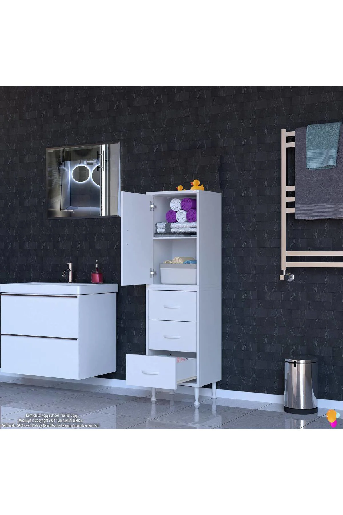 Alia Çok Kullanışlı Dolap G:35 cm Üst Bölme Kapaklı Alt Bölme Çek