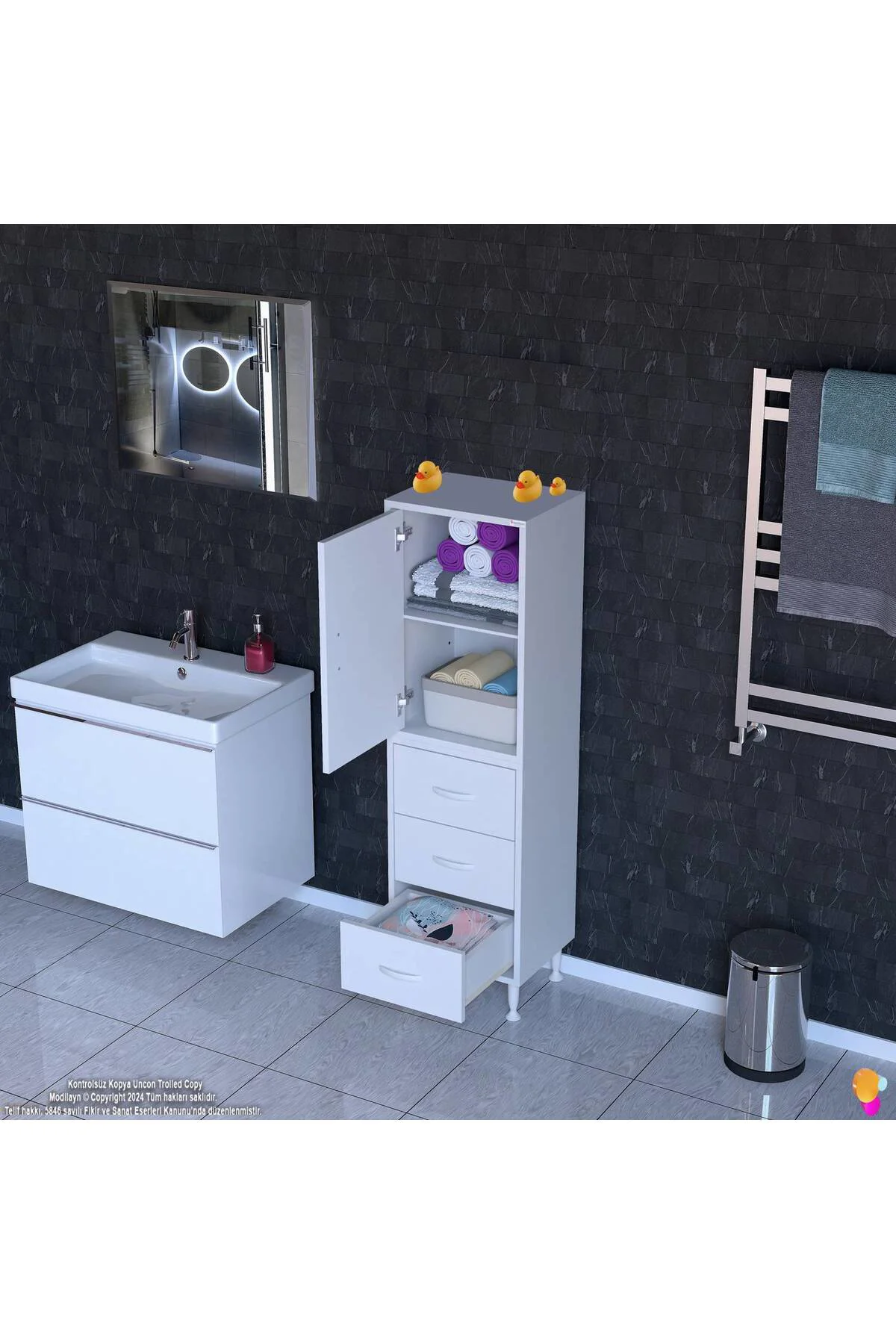 Alia Çok Kullanışlı Dolap G:50 cm Üst Bölme Kapaklı Alt Bölme Çek