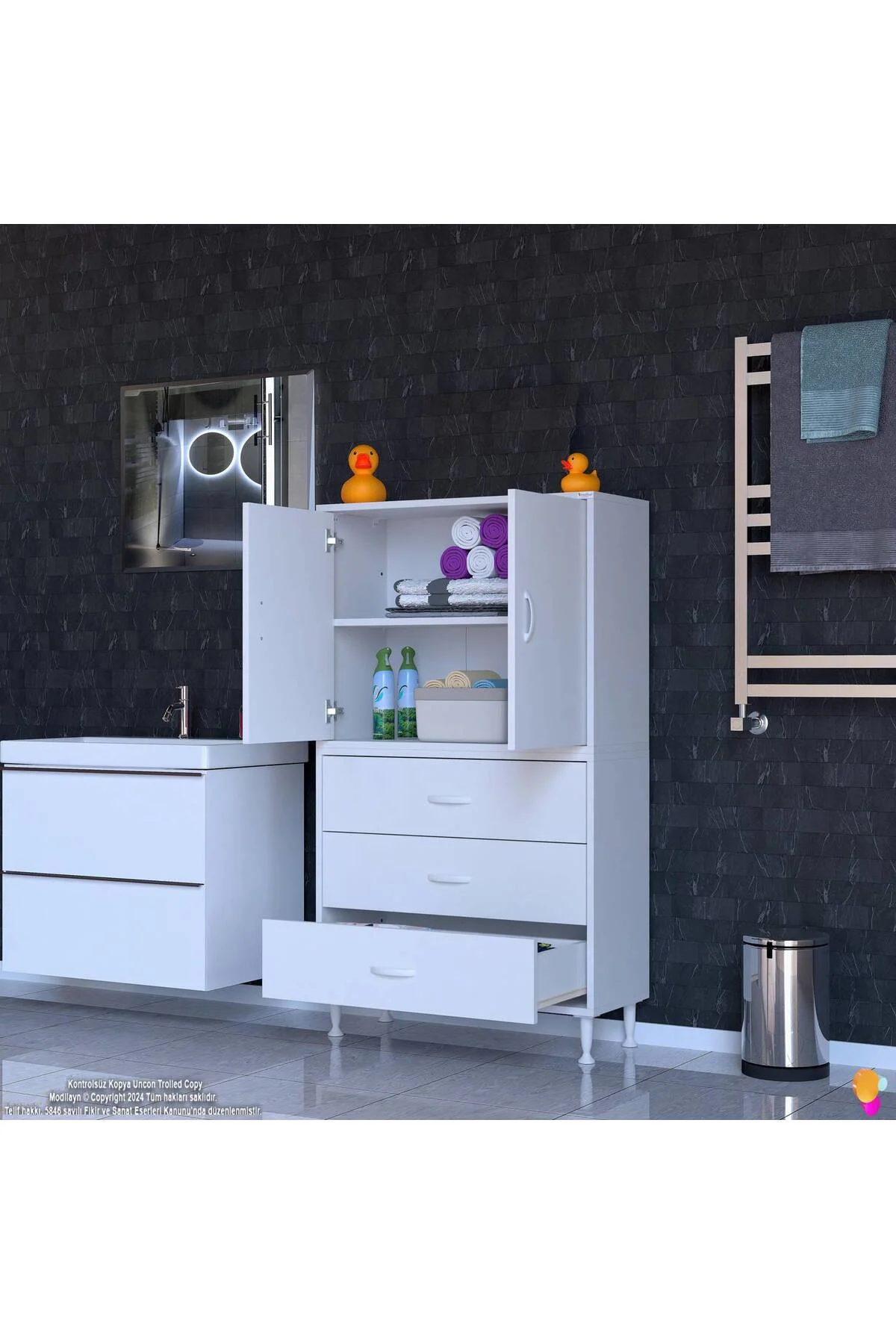 Alia Çok Kullanışlı Dolap G:70 cm Üst Bölme Kapaklı Alt Bölme Çek
