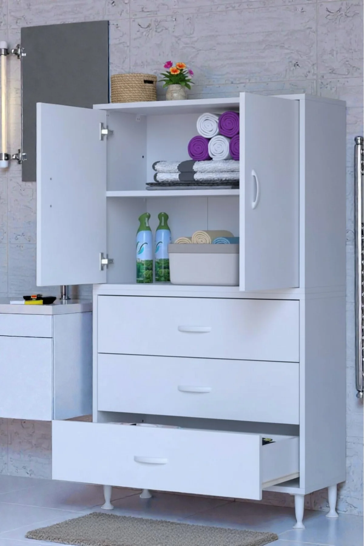 Alia Çok Kullanışlı Dolap G:70 cm Üst Bölme Kapaklı Alt Bölme Çek
