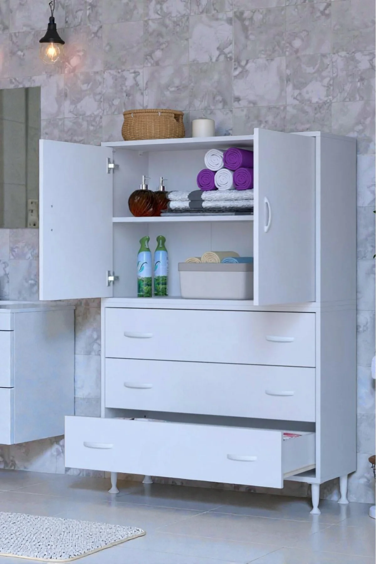 Alia Çok Kullanışlı Dolap G:95 cm Üst Bölme Kapaklı Alt Bölme Çek Alia Çok Kullanışlı Dolap G:95 cm Üst Bölme Kapaklı Alt Bölme Çek