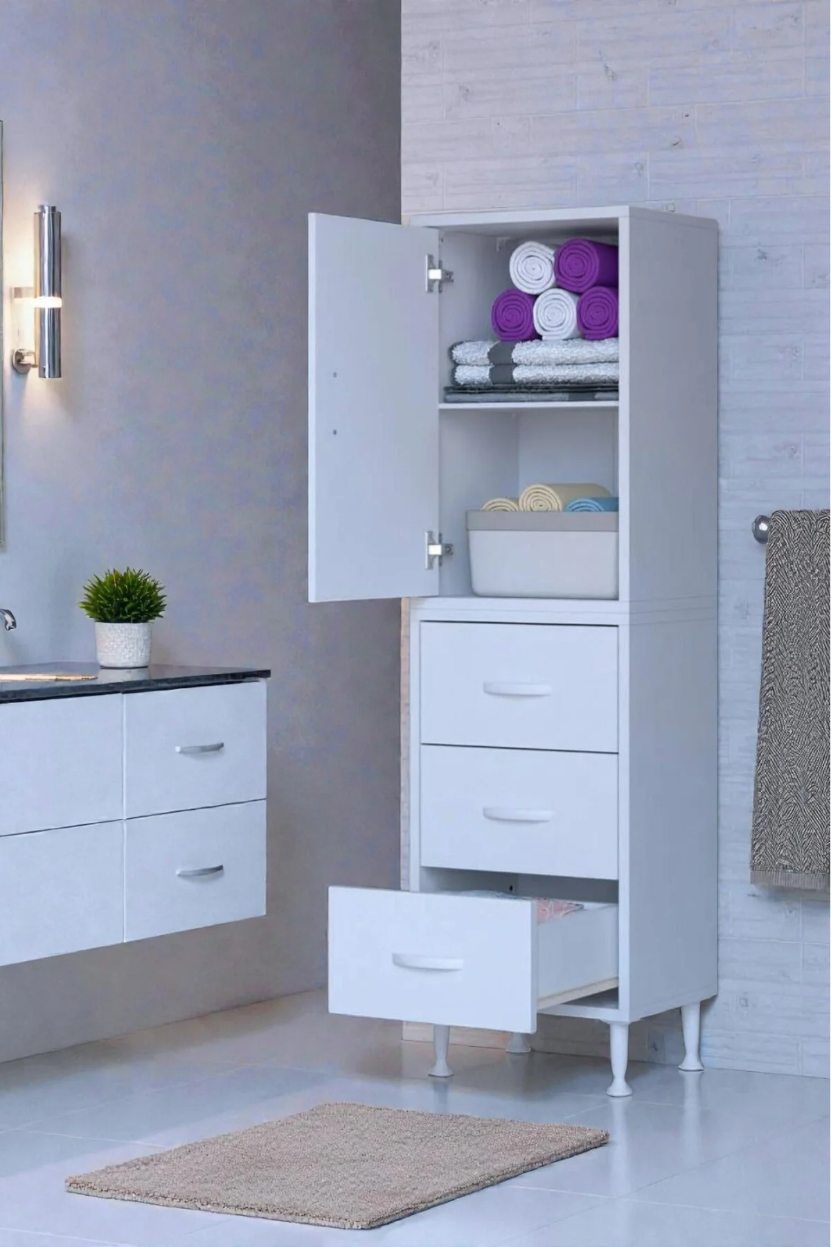Alia Çok Kullanışlı Dolap G:40 cm Üst Bölme Kapaklı Alt Bölme Çek