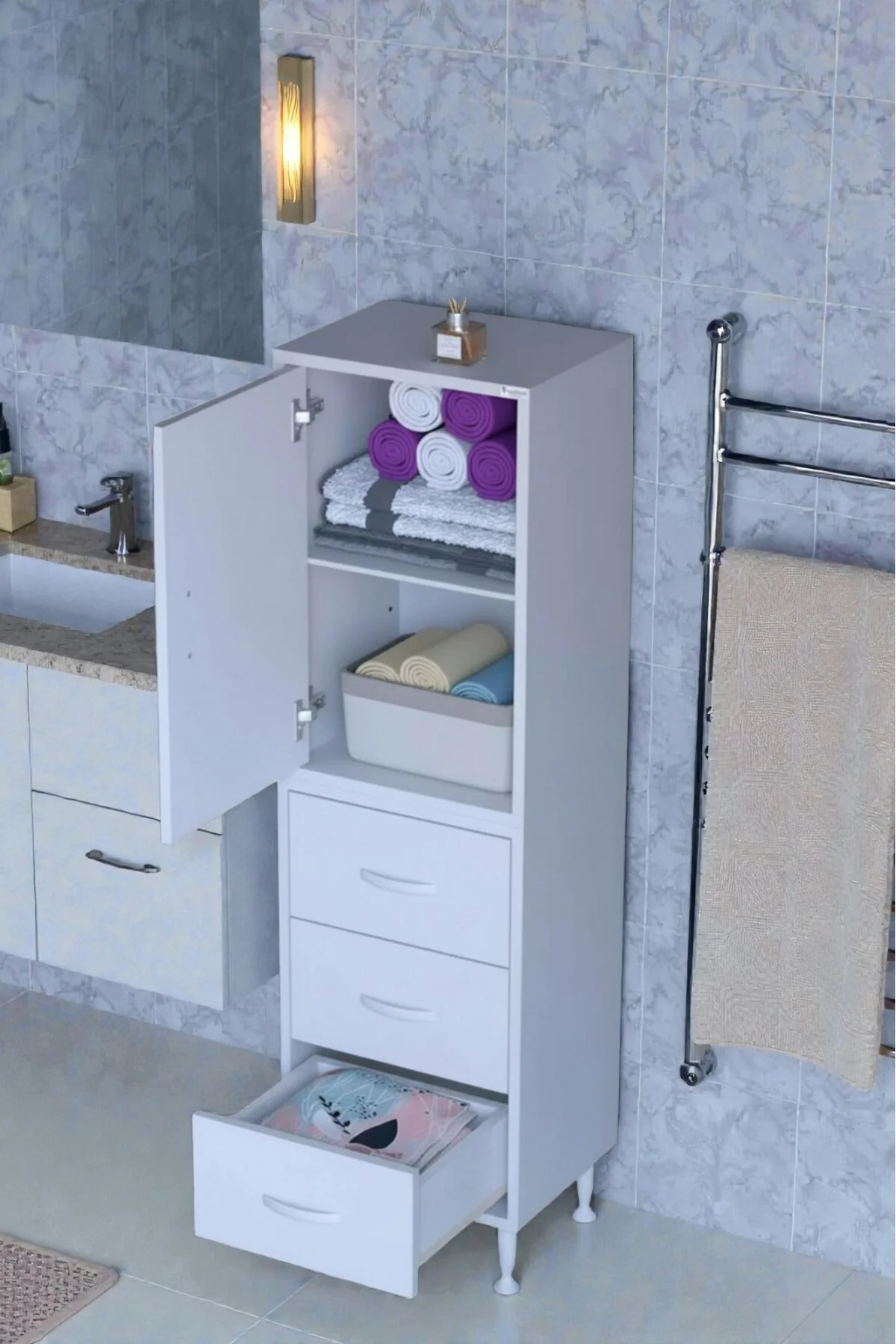 Alia Çok Kullanışlı Dolap G:35 cm Üst Bölme Kapaklı Alt Bölme Çek