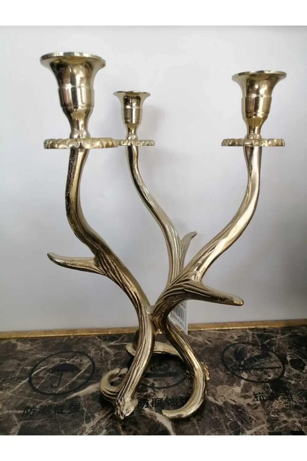 Alım Geyik Boynuzu Metal 3 Gözlü Şamdan