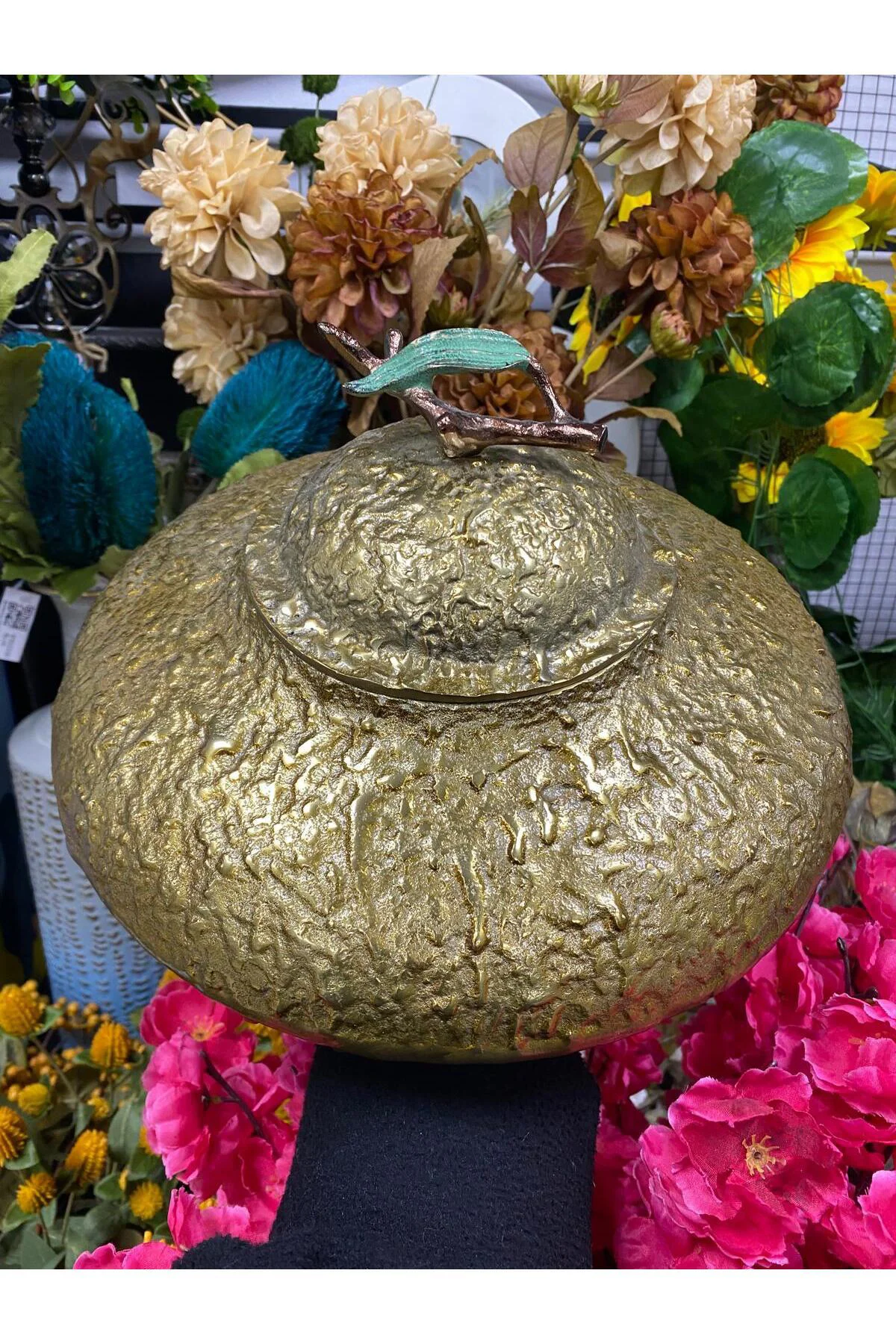 Alimünyum Döküm Kapaklı Yassı Vazo 32x22cm