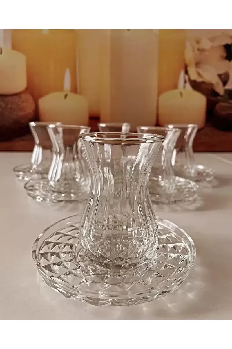 Alin Adela 6'lı Cam Çay Tabağı Çay Tabak Altlığı Royaleks-RYG8030