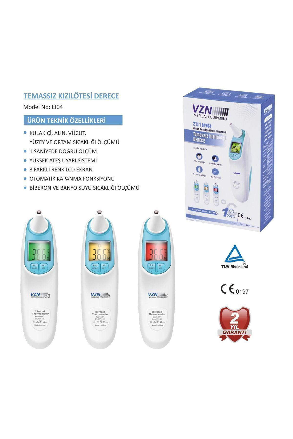 Vzn Alin Ve Kulak İçin Temazsiz Ateş Ölçer