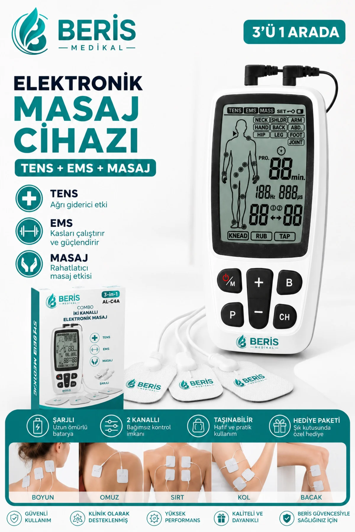 ALL LİFE ŞARJLI 2 KANALLI 6 PEDLİ DİJİTAL TENS EMS MASAJ ALETİ Fiyatı, Yorumları ve Özellikleri