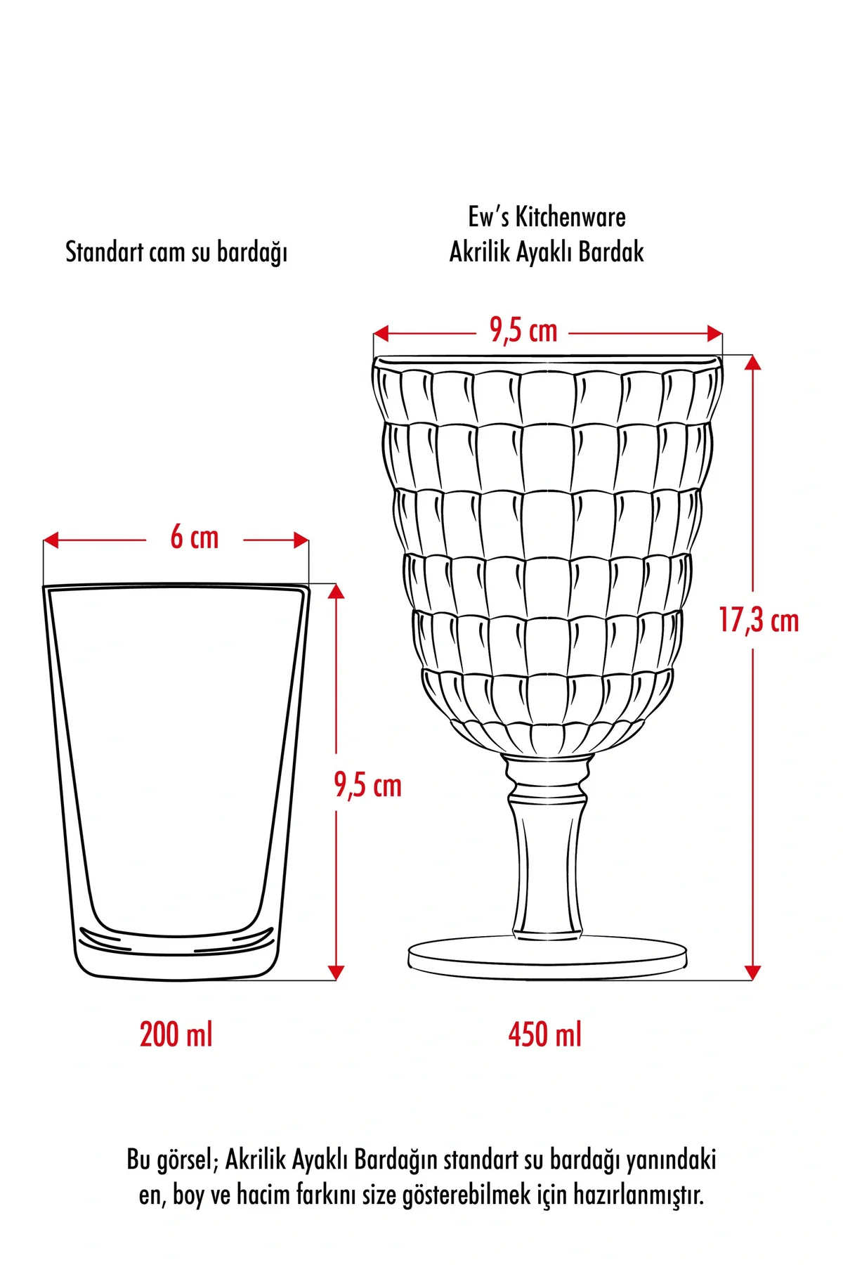 Allegra Mürdüm Kadeh Bardak - 450 ml Tekli Akrilik Malzeme - Cam 