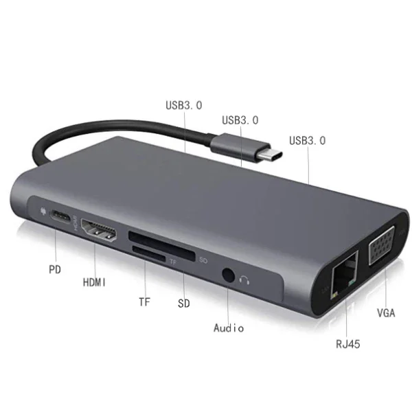 ALLY 10 İN 1 HDMI VGA RJ45 PD USB 3.0 HUB Adaptör Çoklayıcı-1852