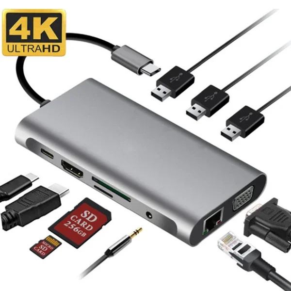ALLY 10 İN 1 HDMI VGA RJ45 PD USB 3.0 HUB Adaptör Çoklayıcı-1852