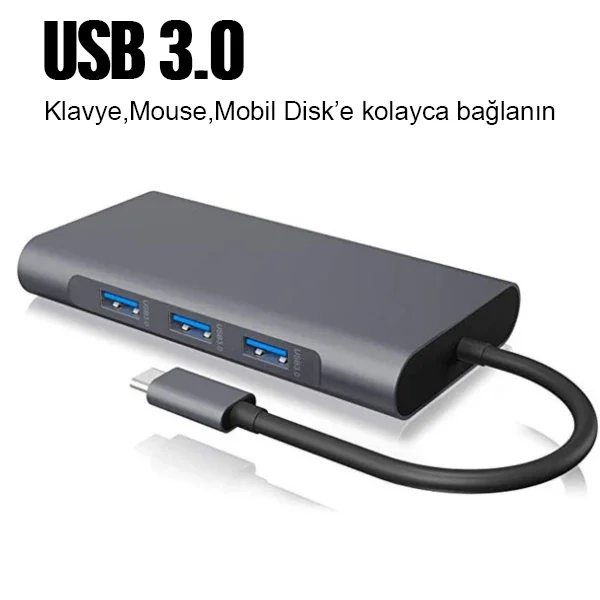 ALLY 10 İN 1 HDMI VGA RJ45 PD USB 3.0 HUB Adaptör Çoklayıcı-1852