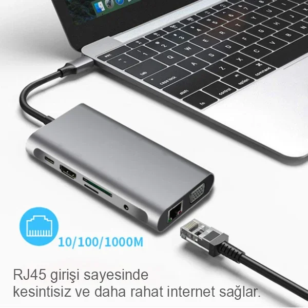 ALLY 10 İN 1 HDMI VGA RJ45 PD USB 3.0 HUB Adaptör Çoklayıcı-1852