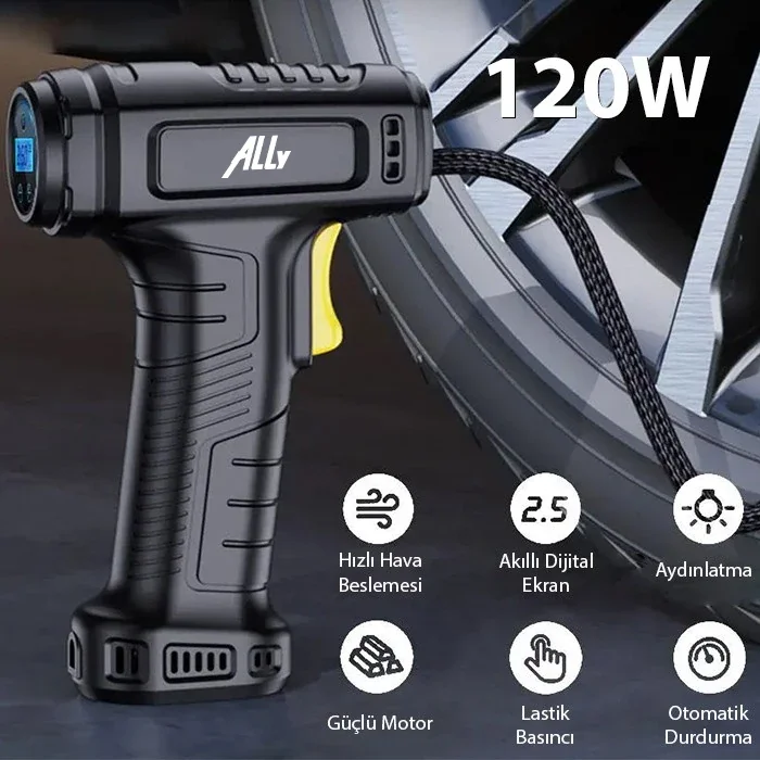 ALLY 120W Kablosuz Basınç Göstergeli Mini Hava Popmpası KompresörST-5007C-1852