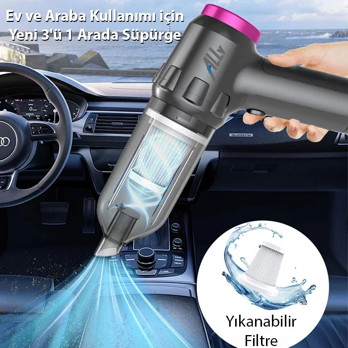 ALLY 14000pa Güçlü Portatif 2 Kademeli Tasinabilir Vakumlu Kablosuz Üflemeli Mini Araç Süpürgesi SW-103-1852 ALLY 14000pa Güçlü Portatif 2 Kademeli Tasinabilir Vakumlu Kablosuz Üflemeli Mini Araç Süpürgesi SW-103-1852