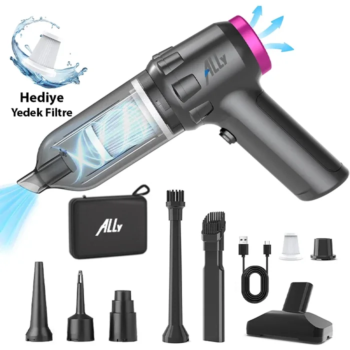 ALLY 14000pa Güçlü Portatif 2 Kademeli Tasinabilir Vakumlu Kablosuz Üflemeli Mini Araç Süpürgesi SW-103-1852 ALLY 14000pa Güçlü Portatif 2 Kademeli Tasinabilir Vakumlu Kablosuz Üflemeli Mini Araç Süpürgesi SW-103-1852
