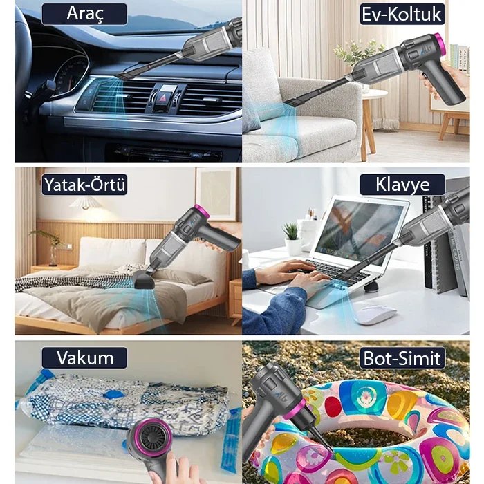 ALLY 14000pa Güçlü Portatif 2 Kademeli Tasinabilir Vakumlu Kablosuz Üflemeli Mini Araç Süpürgesi SW-103-1852 ALLY 14000pa Güçlü Portatif 2 Kademeli Tasinabilir Vakumlu Kablosuz Üflemeli Mini Araç Süpürgesi SW-103-1852