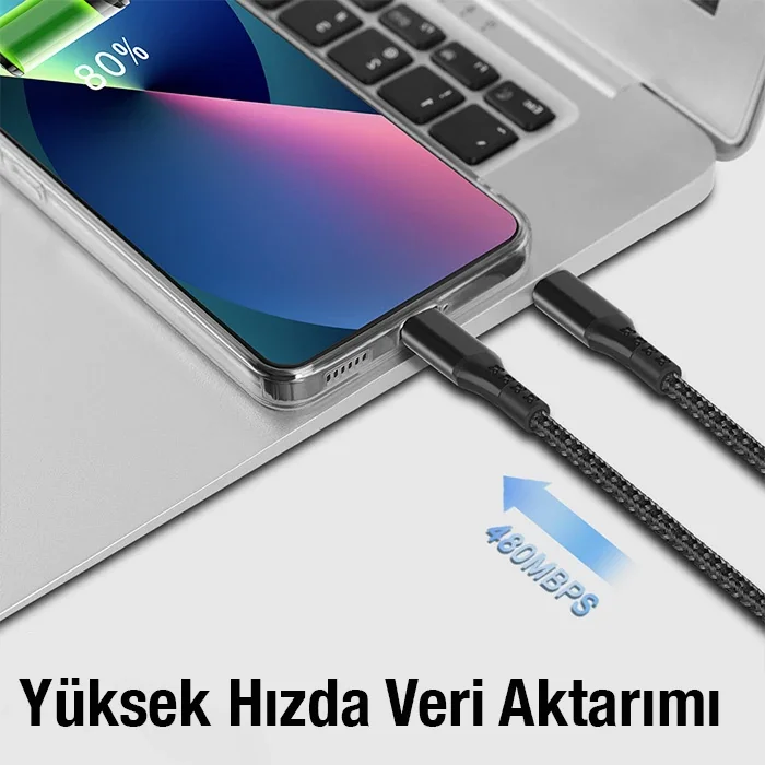 ALLY 1mt 27W Type-C To iPhone Lightning Süper Hızlı Data ve Şarj Kablosu Akım ve Isı Korumalı Halat-1852 ALLY 1mt 27W Type-C To iPhone Lightning Süper Hızlı Data ve Şarj Kablosu Akım ve Isı Korumalı Halat-1852