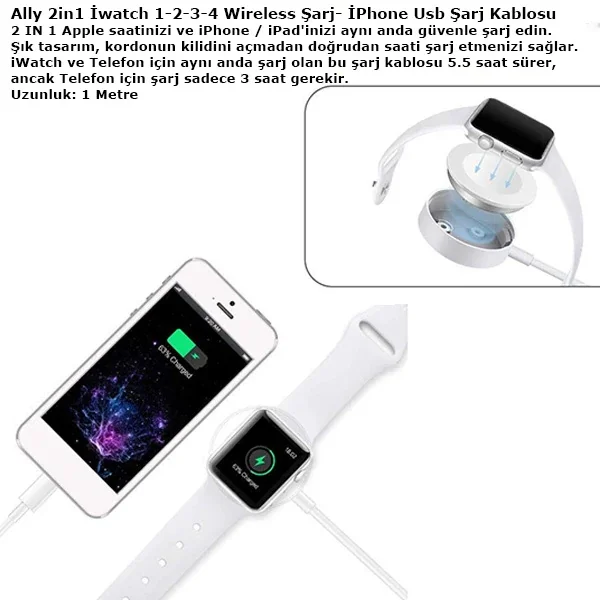 Ally 2in1 Apple Watch ve iPhone Şarj Kablosu - Hızlı ve Pratik Çözüm