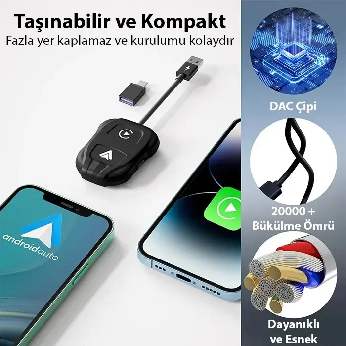 Ally 5GHz Kablosuz Carplay Adaptörü - YouTube Netflix Yansıtıcı - Android & iPhone Destekli