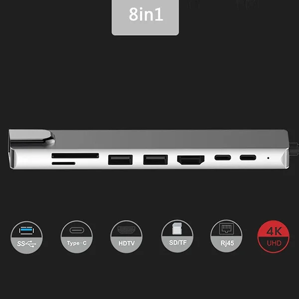 Ally 8 Port Usb 8in1 3.0 Type-C Hdmi 3XUSB+2 PD) RJ45 Hub Adaptör Çoklayıcı TF SD Kart-1852 Ally 8 Port Usb 8in1 3.0 Type-C Hdmi 3XUSB+2 PD) RJ45 Hub Adaptör Çoklayıcı TF SD Kart-1852
