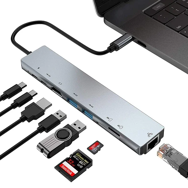 Ally 8 Port Usb 8in1 3.0 Type-C Hdmi 3XUSB+2 PD) RJ45 Hub Adaptör Çoklayıcı TF SD Kart-1852 Ally 8 Port Usb 8in1 3.0 Type-C Hdmi 3XUSB+2 PD) RJ45 Hub Adaptör Çoklayıcı TF SD Kart-1852