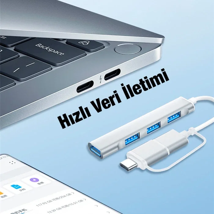 ALLY A-806 4in1 Type-C + USB Girişli USB 3.0 Çoğaltıcı Hub Adaptör Çevirici-1852
