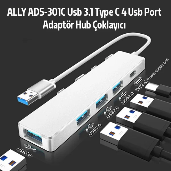ALLY ADS-301A Usb 3.0 4 Usb Port Adaptör Hub Çoklayıcı 1 type C-1852 ALLY ADS-301A Usb 3.0 4 Usb Port Adaptör Hub Çoklayıcı 1 type C-1852