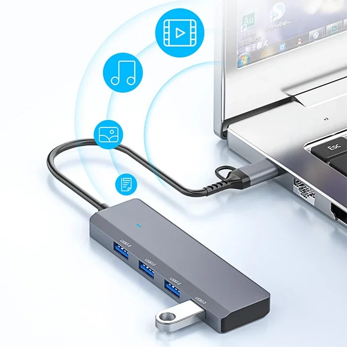 ALLY ADS-305D 4in1 USB/Type-C to 4X USB3.0 HUB Çoğaltıcı Çevirici Dönüştürücü Adaptör-1852 ALLY ADS-305D 4in1 USB/Type-C to 4X USB3.0 HUB Çoğaltıcı Çevirici Dönüştürücü Adaptör-1852
