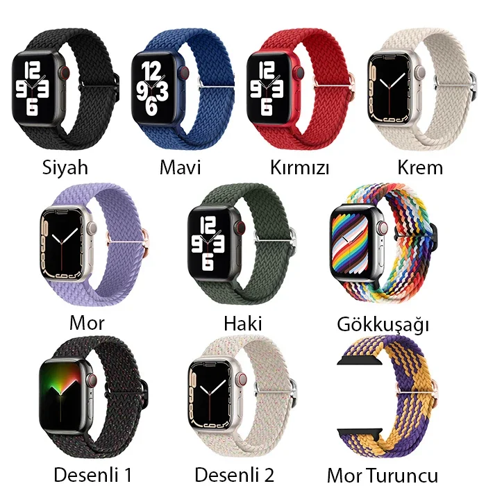 Ally Apple Watch 7-8 41mm 6-5-4 40mm Japon Tokalı Elastik Kayış Kordon 3-2-1 38mm-1852