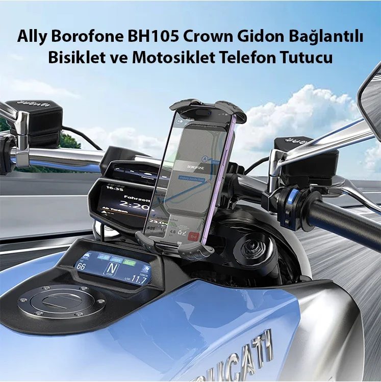 Ally Borofone BH105 Crown Gidon Bağlantılı Bisiklet ve Motosiklet Telefon Tutucu-1852 Ally Borofone BH105 Crown Gidon Bağlantılı Bisiklet ve Motosiklet Telefon Tutucu-1852