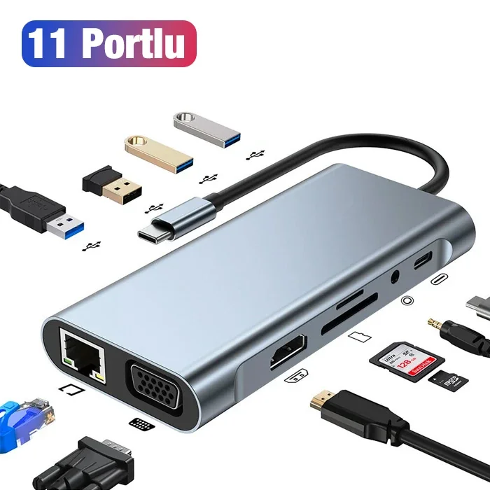 ALLY BYL-2110 11in1 Multifonksiyonlu Type-C Hub Adaptör Dönüştürücü-1852