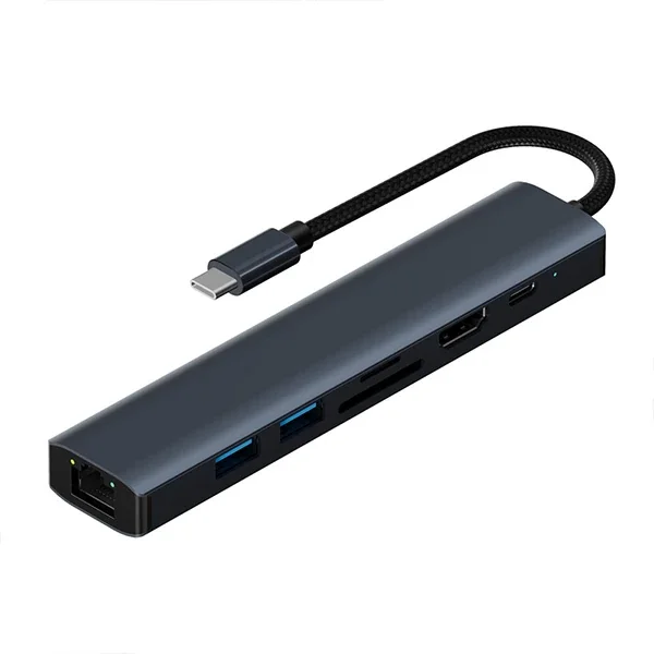 ALLY BYL-2303 7 IN 1 Type-c To USB + Type-c + Ethernet + Kart Okuyucu + HDMI Dönüştürücü Çoğaltıcı H-1852