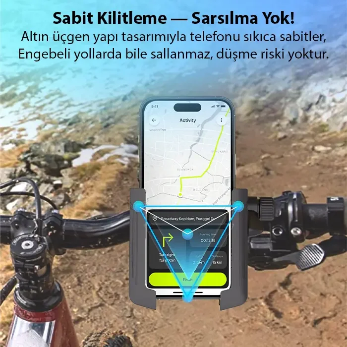 Ally Crown Gidon Bağlantılı Bisiklet ve Motosiklet Telefon Tutucu - 360 Döner Sarsılmaz Kilitli (5775)
