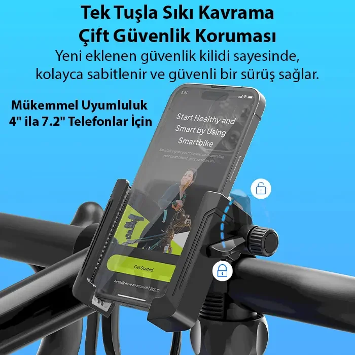 Ally Crown Gidon Bağlantılı Bisiklet ve Motosiklet Telefon Tutucu - 360 Döner Sarsılmaz Kilitli (5775)
