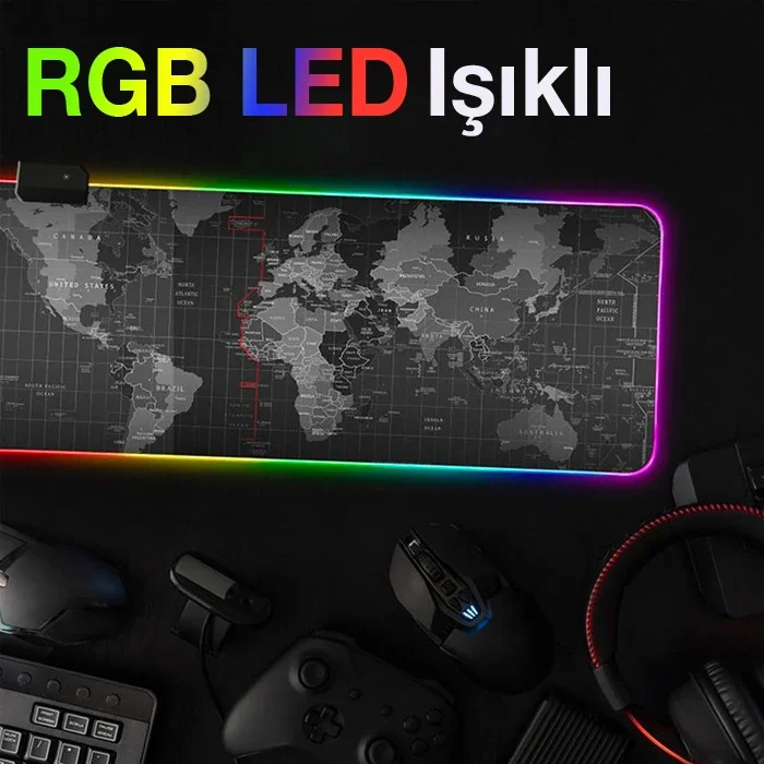 ALLY Dünya Desenli RGB Led Işıklı Oyuncu Mouse Pad 300*800*4MM-1852