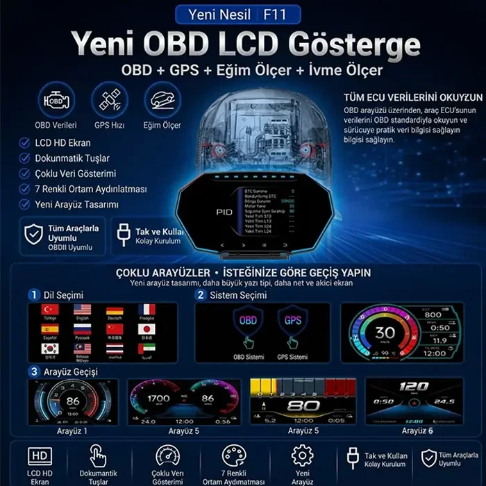 Ally F11 OBD2 + GPS Head Up Display HUD Dijital Hız Göstergesi-1852 Ally F11 OBD2 + GPS Head Up Display HUD Dijital Hız Göstergesi-1852