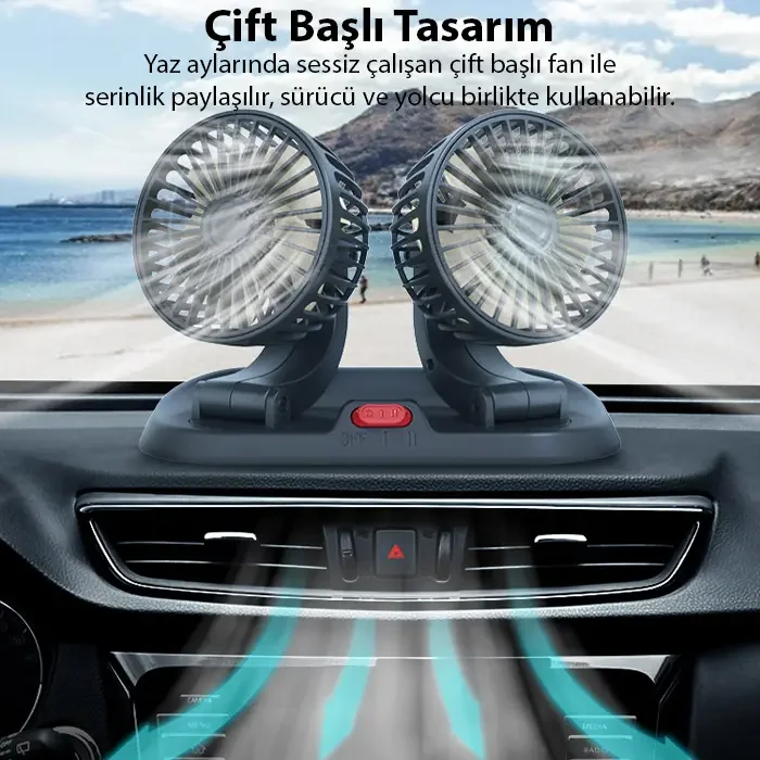 ALLY F410 USB Çift Başlıklı Araç Fanı Oto Fan Vantilatör-1852