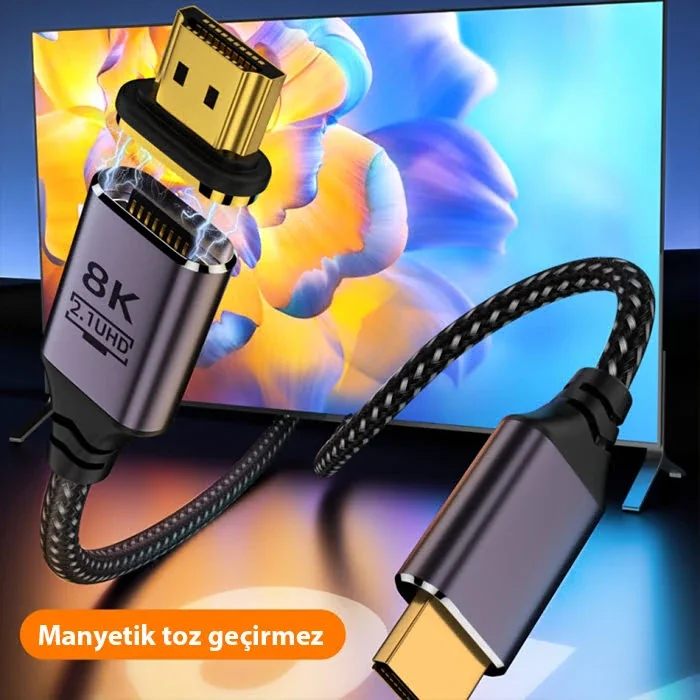ALLY HDMI to HDMI 8K HD 2.1UHD Mıknatıs Başlıklı Kablo 1 Metre-1852