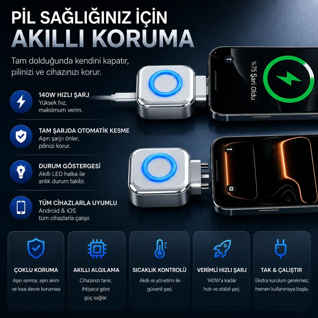 ALLY HyperCharge 140W AI Akıllı Şarj Kesici Adaptör – Şarj Dolunca Otomatik Kapanan Batarya Koruyucu-1852 ALLY HyperCharge 140W AI Akıllı Şarj Kesici Adaptör – Şarj Dolunca Otomatik Kapanan Batarya Koruyucu-1852