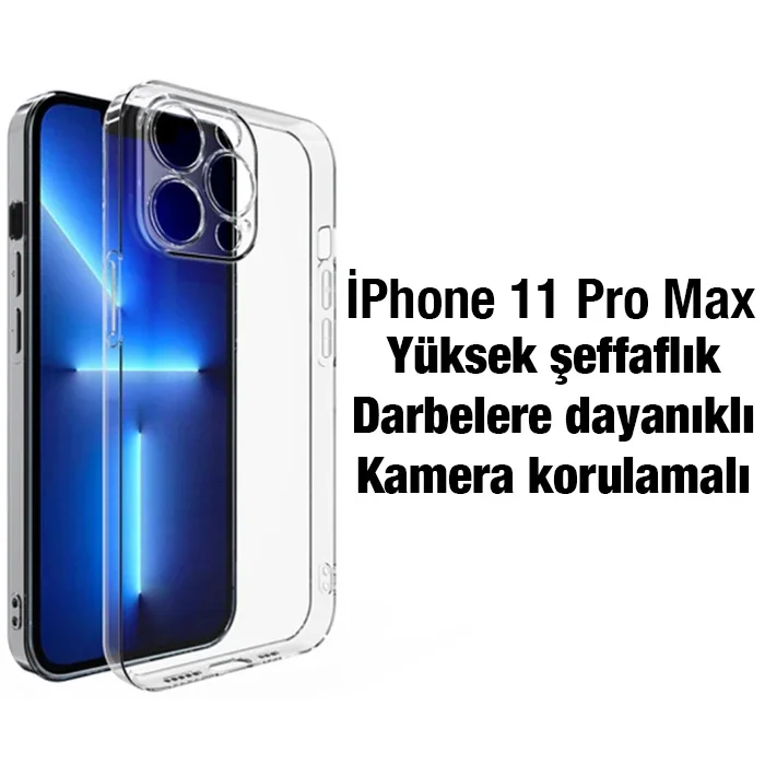 Ally iPhone 11 Pro Max 6.5inç Kılıf Kamera Korumalı Ultra İnce Şeffaf Silikon Kılıf-1852