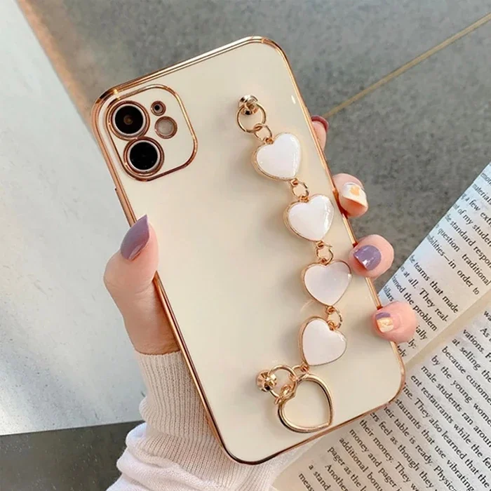Ally iPhone 12 6.1inç Kılıf Kalp Bileklik Tutuculu Lüx Silikon Askılı Kılıf-1852