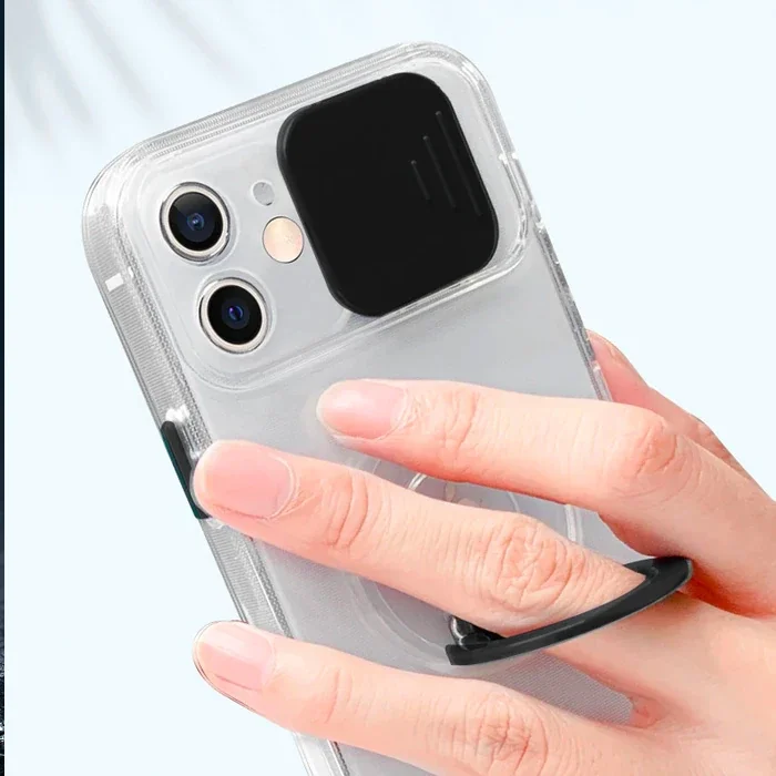 Ally iPhone 12 Pro Max Kılıf Sürgülü Kamera Lens Korumalı Yüzük Standlı Silikon Kılıf-1852