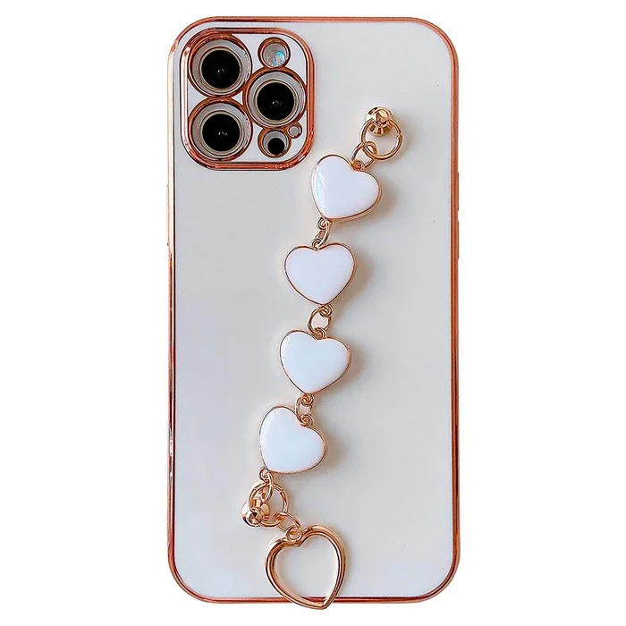 Ally iPhone 12 Pro Max 6.7inç Kılıf Kalp Bileklik Tutuculu Lüx Silikon Askılı Kılıf-1852