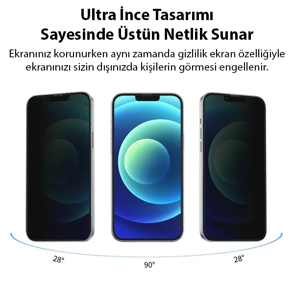 ALLY İPhone 13 Mini 3D Full Privacy Gizlilik Cam Ekran Koruyucu Anti-Spy-1852